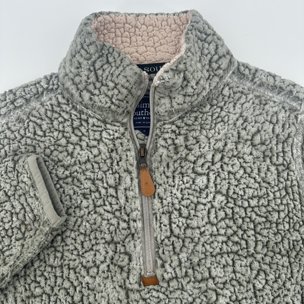 Simply Southern Pullover Sherpa Quarter Zip Gray Mens Sweater‎